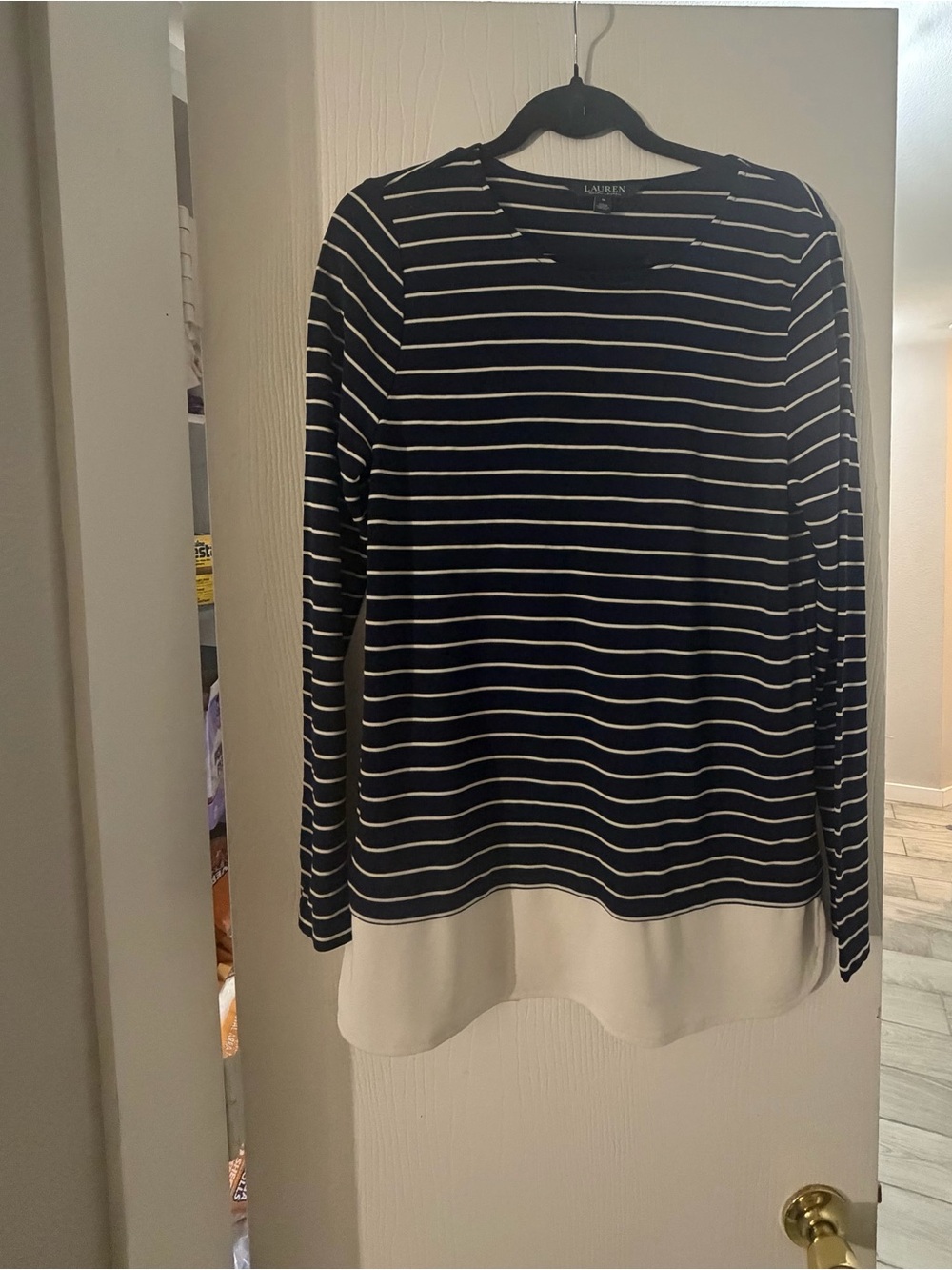Ralph Lauren Navy and White Striped Long-Sleeve Layered-Hem Top